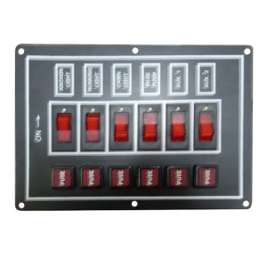 Панель с 6 выключателями и предохранителями (черная) 12V   117 х 167мм - купить с доставкой по Москве и России
