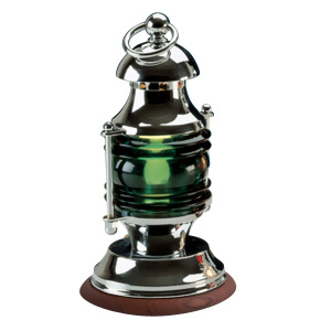 Лампа настольная «Фонарь», 25W, хромированная латунь, зелёное стекло, дерево - купить с доставкой по Москве и России