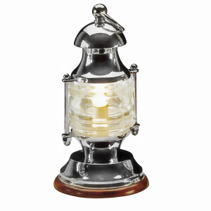 Лампа настольная «Фонарь», 25W, хромированная латунь, бесцветное стекло, дерево - купить с доставкой по Москве и России