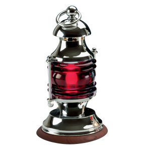 Лампа настольная «Фонарь», 25W, хромированная латунь, красное стекло, дерево - купить с доставкой по Москве и России